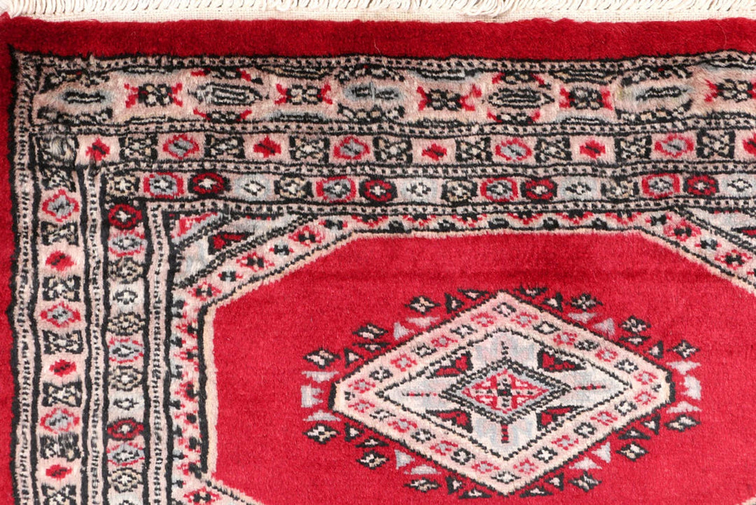 Firebrick Red Pakistani Jaldar Rug 2' x 6'4" Hand-Knotted | No. QA52893