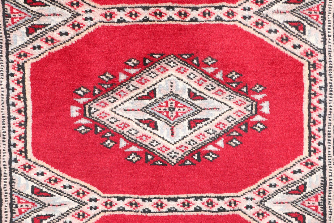 Firebrick Red Pakistani Jaldar Rug 2' x 6'4" Hand-Knotted | No. QA52893
