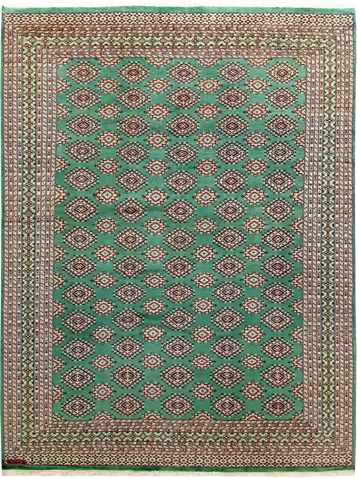 Sea Green Pakistani Jaldar Rug 8' 2" x 11' Hand-Knotted | No. QA52896
