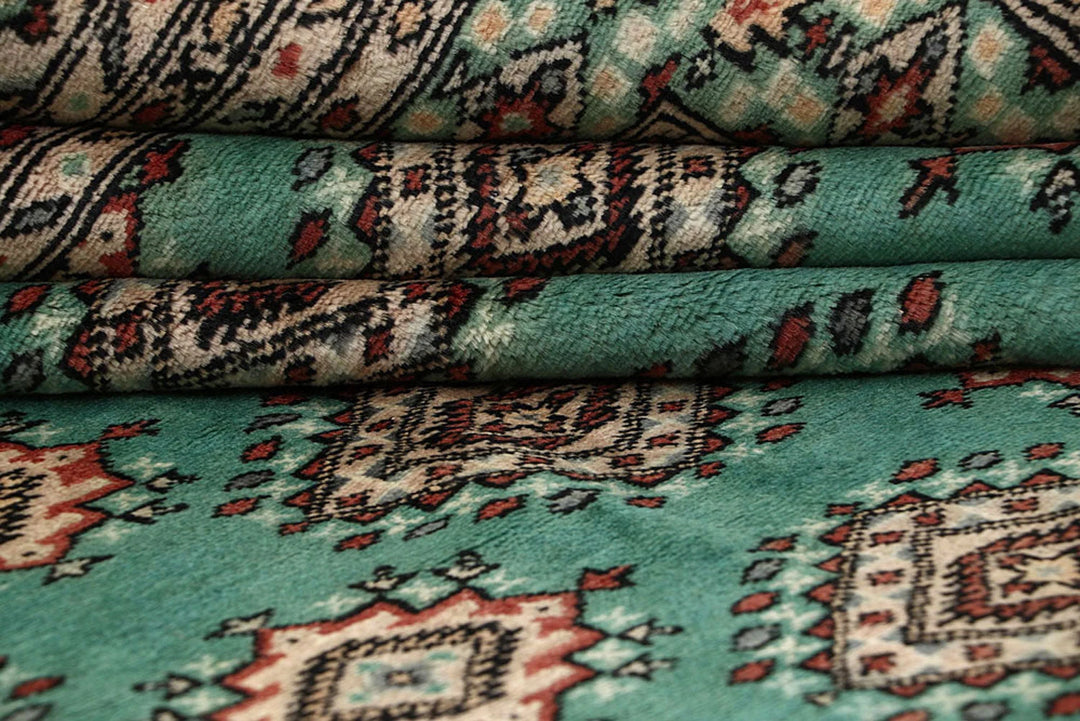 Sea Green Pakistani Jaldar Rug 8' 2" x 11' Hand-Knotted | No. QA52896