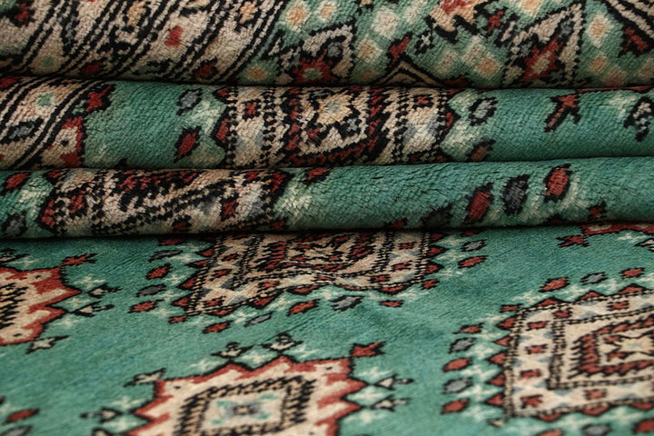 Sea Green Pakistani Jaldar Rug 8' 2" x 11' Hand-Knotted | No. QA52896