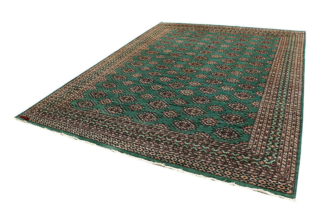 Sea Green Pakistani Jaldar Rug 8' 2" x 11' Hand-Knotted | No. QA52896
