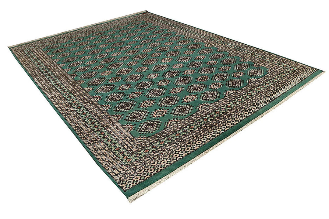 Sea Green Pakistani Jaldar Rug 8' 2" x 11' Hand-Knotted | No. QA52896