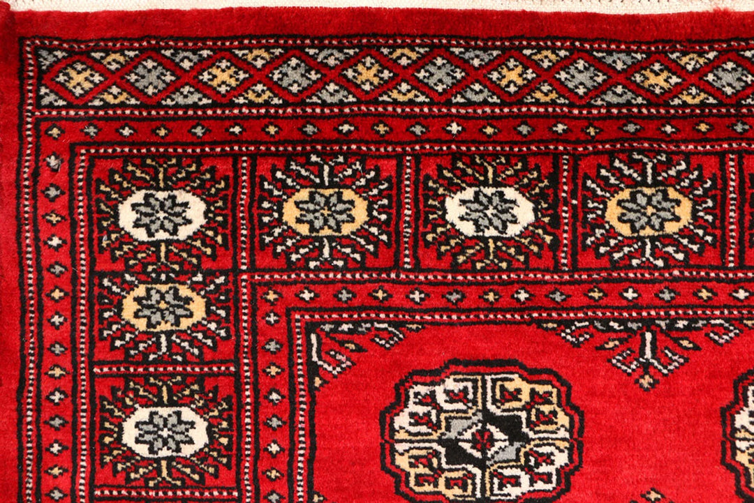 Red Pakistani Bokhara Rug 3' x 5'5" Hand-Knotted | No. QA52940