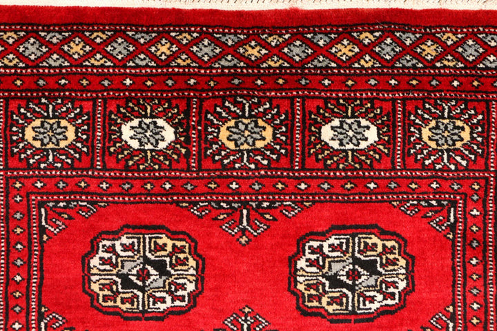 Red Pakistani Bokhara Rug 3' x 5'5" Hand-Knotted | No. QA52940