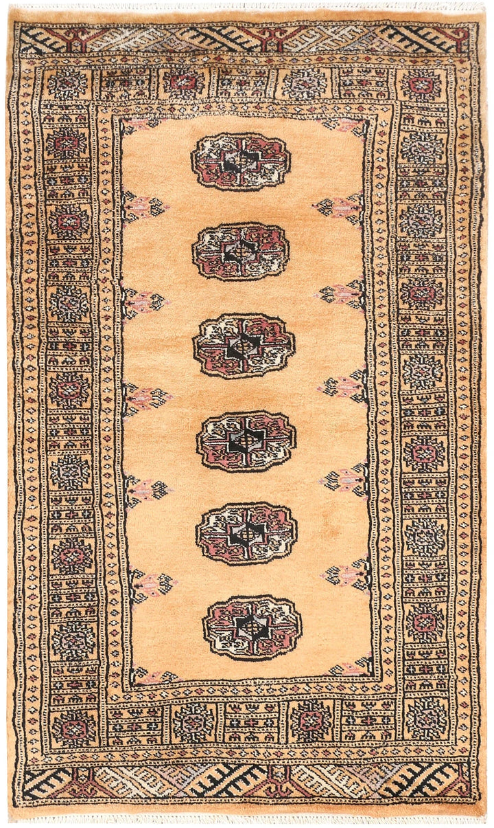 Yellow Pakistani Bokhara Rug 2' 7" x 4' 6" Hand-Knotted | No. QA53076