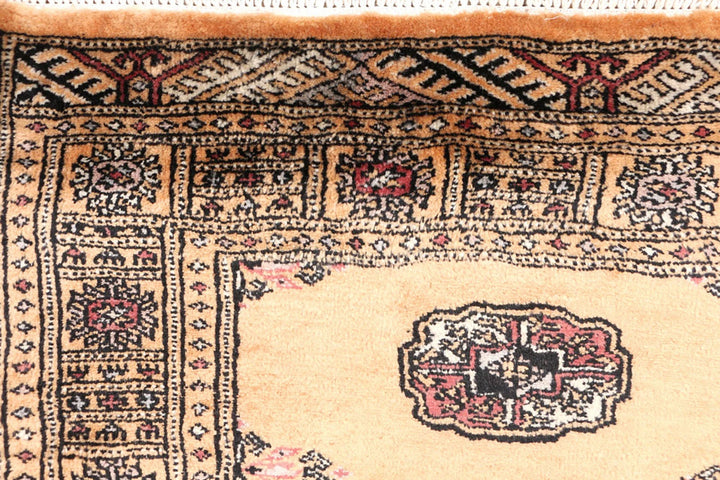 Yellow Pakistani Bokhara Rug 2' 7" x 4' 6" Hand-Knotted | No. QA53076