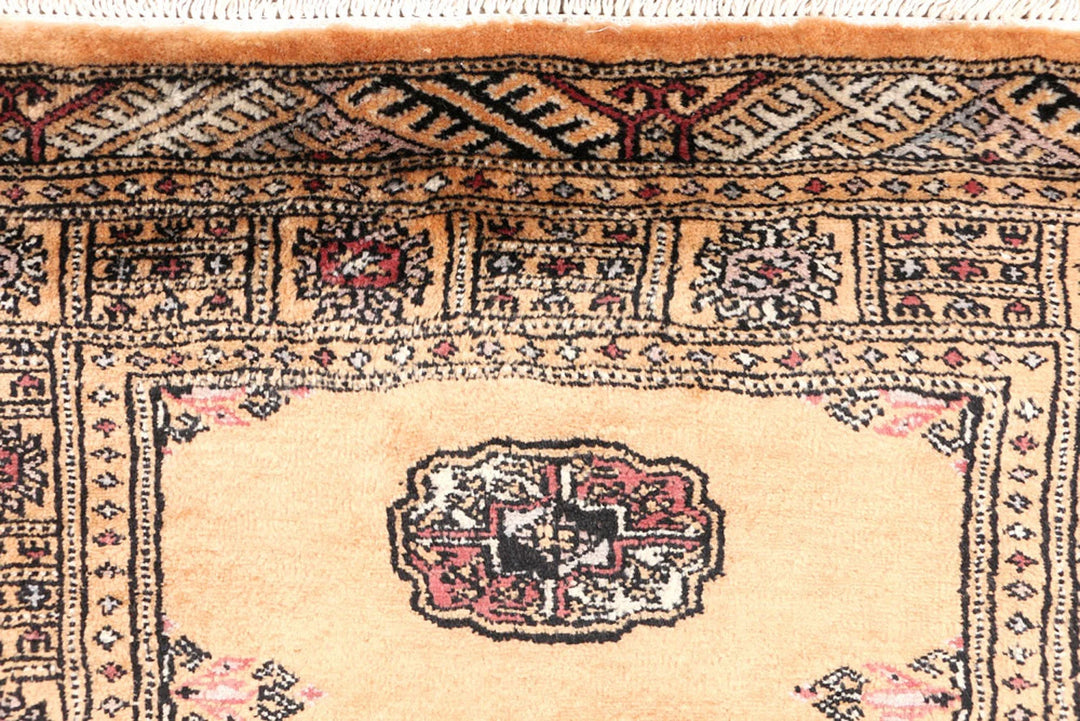 Yellow Pakistani Bokhara Rug 2' 7" x 4' 6" Hand-Knotted | No. QA53076