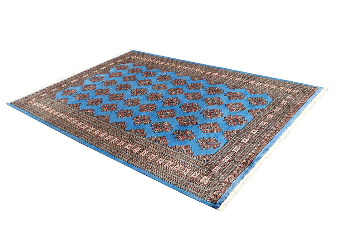 Cornflower Blue Pakistani Jaldar Rug 5' 9" x 8' Hand-Knotted | No. QA53280