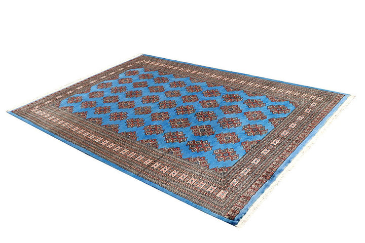 Cornflower Blue Pakistani Jaldar Rug 5' 9" x 8' Hand-Knotted | No. QA53280