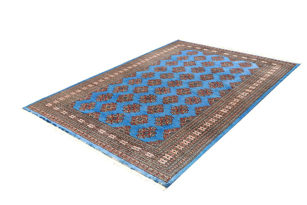 Cornflower Blue Pakistani Jaldar Rug 5' 9" x 8' Hand-Knotted | No. QA53280