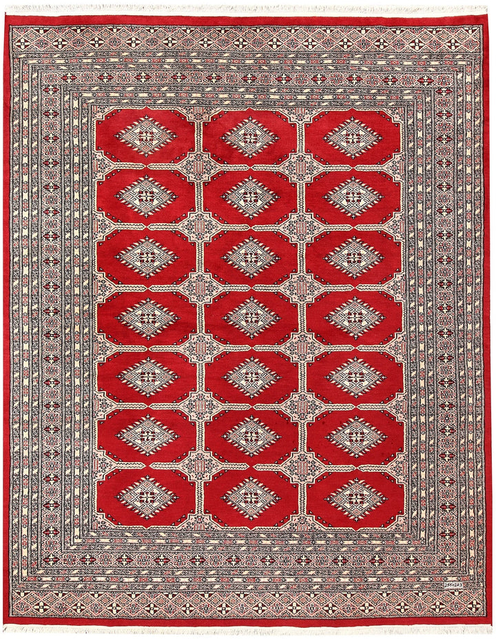Firebrick Red Pakistani Jaldar Rug 6' 8" x 8' 4" Hand-Knotted | No. QA53283