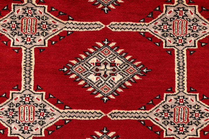 Firebrick Red Pakistani Jaldar Rug 6' 8" x 8' 4" Hand-Knotted | No. QA53283