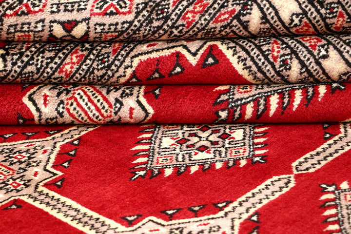 Firebrick Red Pakistani Jaldar Rug 6' 8" x 8' 4" Hand-Knotted | No. QA53283