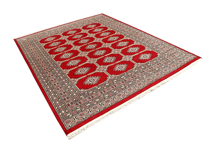 Firebrick Red Pakistani Jaldar Rug 6' 8" x 8' 4" Hand-Knotted | No. QA53283