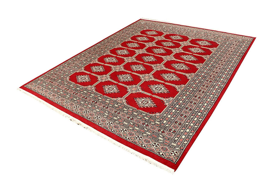 Firebrick Red Pakistani Jaldar Rug 6' 8" x 8' 4" Hand-Knotted | No. QA53283