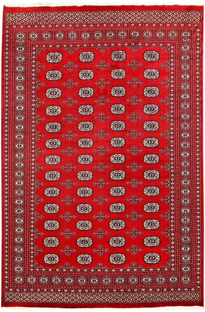 Red Pakistani Bokhara Rug 6' 1" x 9' 1" Hand-Knotted | No. QA53301