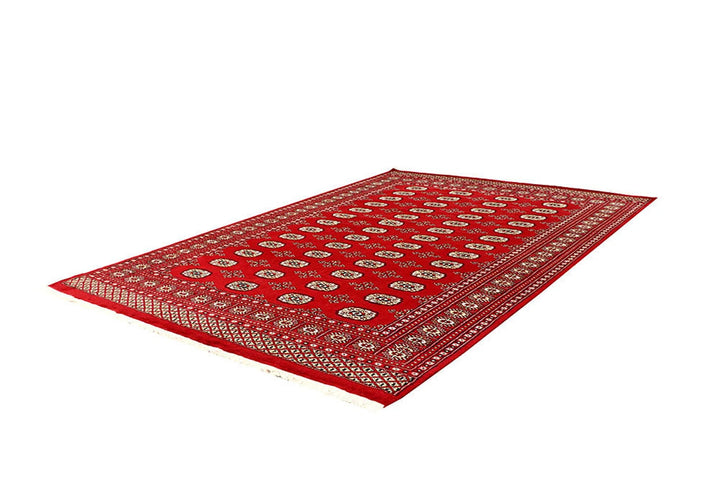Red Pakistani Bokhara Rug 6' 1" x 9' 1" Hand-Knotted | No. QA53301