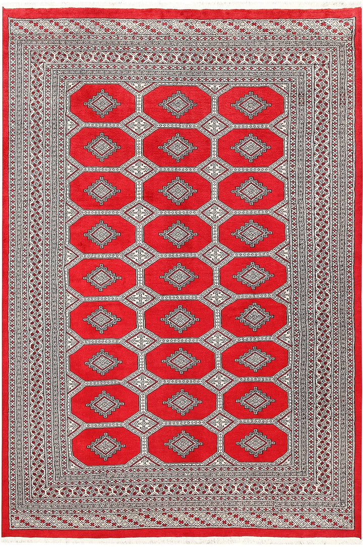 Red Pakistani Jaldar Rug 6' x 8'11" Hand-Knotted | No. QA53317