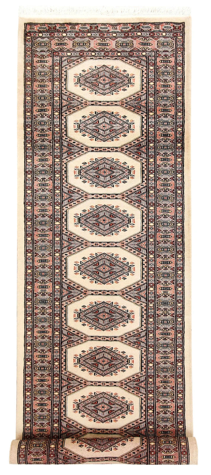 White Pakistani Jaldar Rug 2' 5" x 9' 3" Hand-Knotted | No. QA53341
