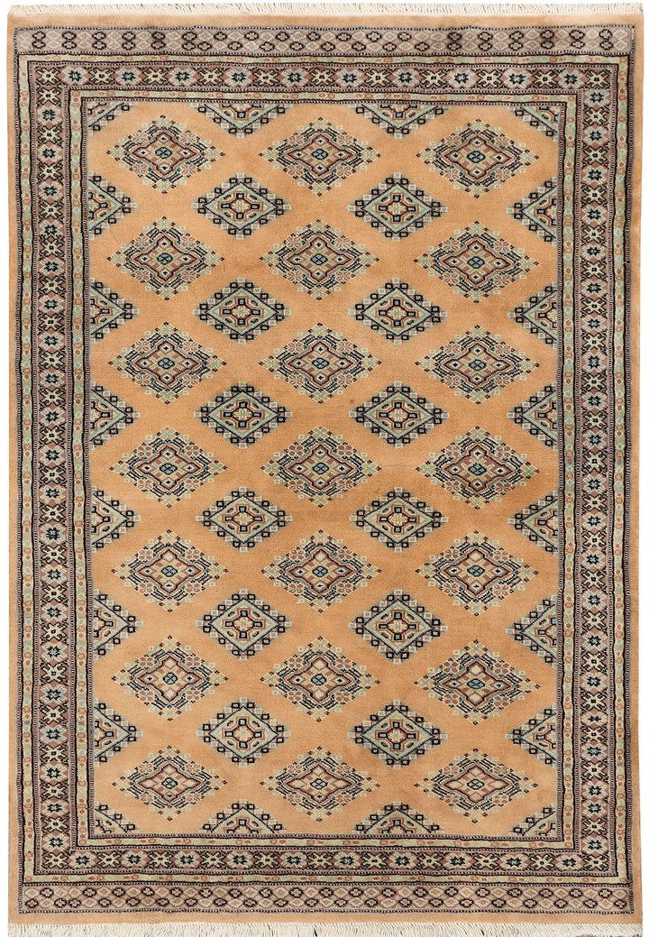 Tan Pakistani Jaldar Rug 4' 2" x 6' 1" Hand-Knotted | No. QA53353