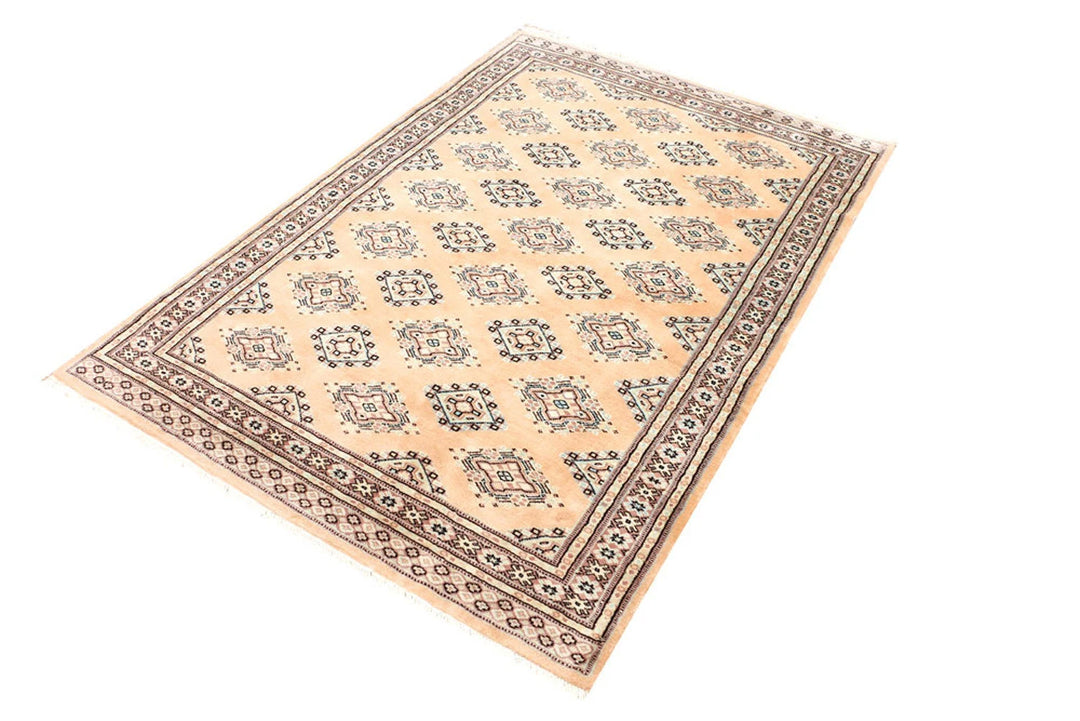 Tan Pakistani Jaldar Rug 4' 2" x 6' 1" Hand-Knotted | No. QA53353