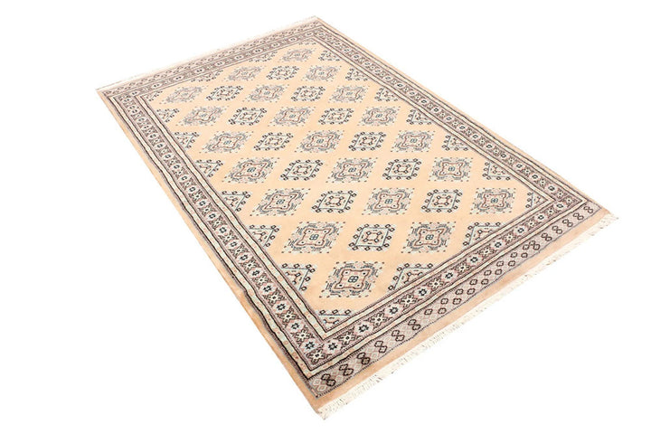 Tan Pakistani Jaldar Rug 4' 2" x 6' 1" Hand-Knotted | No. QA53353