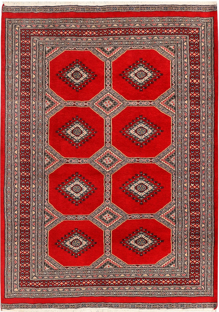 Red Pakistani Jaldar Rug 4' 2" x 5' 9" Hand-Knotted | No. QA53422