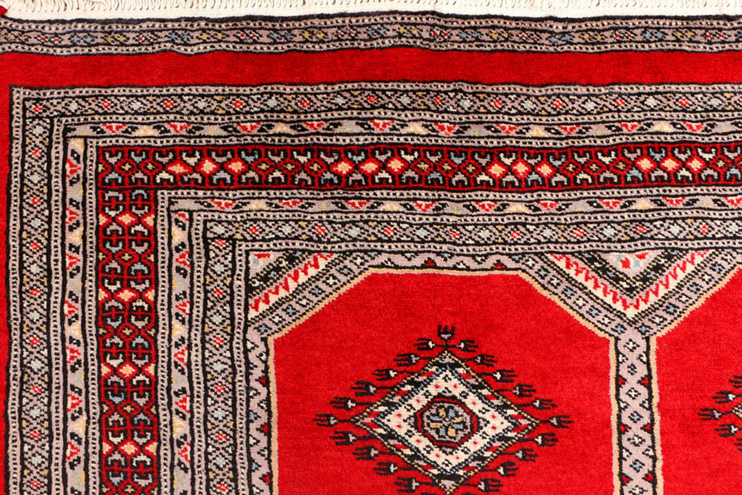Red Pakistani Jaldar Rug 4' 2" x 5' 9" Hand-Knotted | No. QA53422