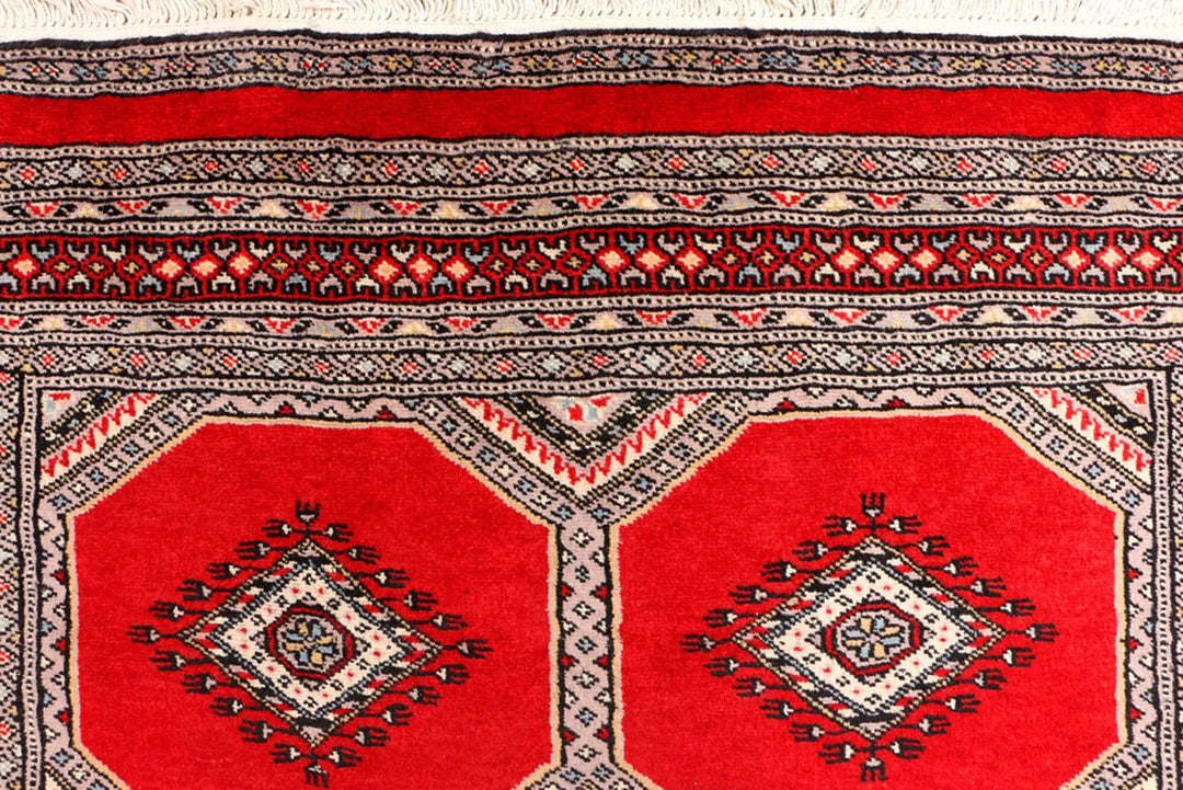 Red Pakistani Jaldar Rug 4' 2" x 5' 9" Hand-Knotted | No. QA53422