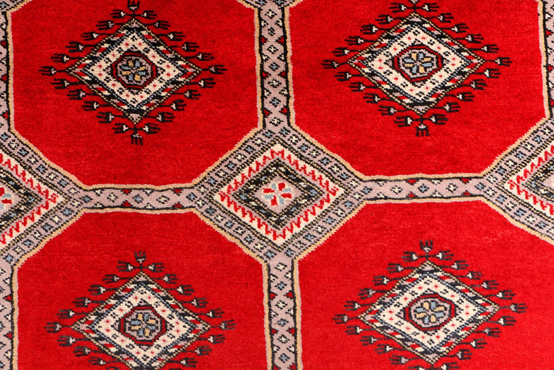Red Pakistani Jaldar Rug 4' 2" x 5' 9" Hand-Knotted | No. QA53422