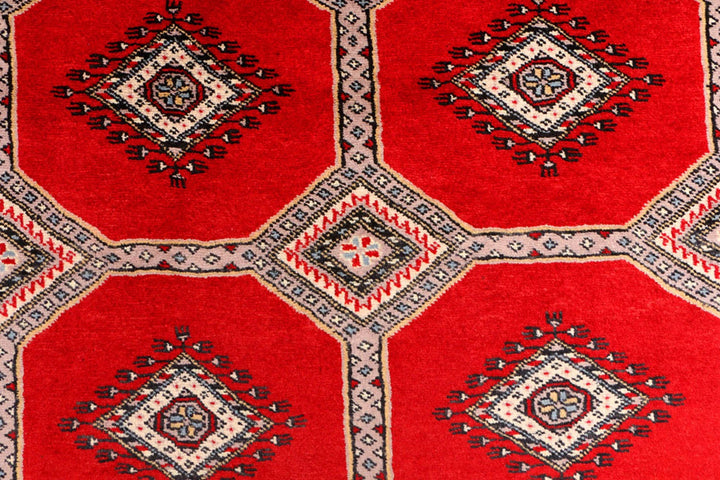 Red Pakistani Jaldar Rug 4' 2" x 5' 9" Hand-Knotted | No. QA53422