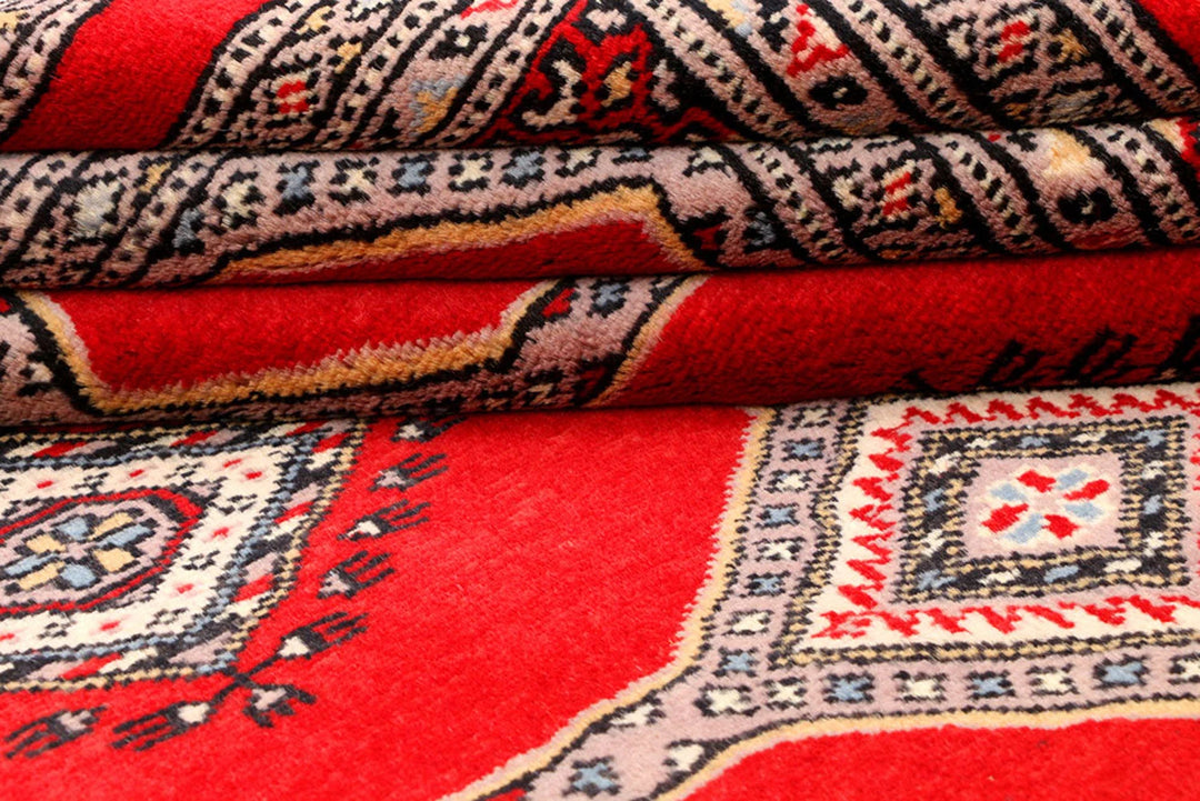 Red Pakistani Jaldar Rug 4' 2" x 5' 9" Hand-Knotted | No. QA53422