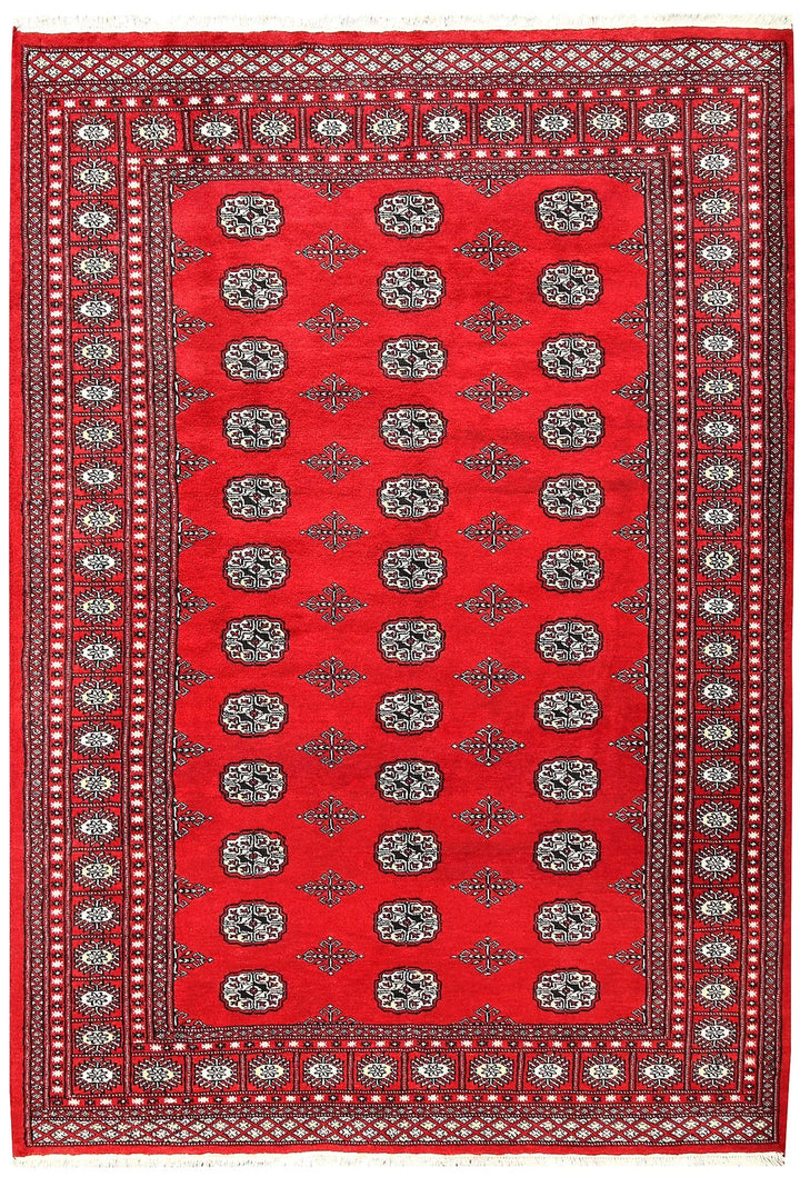 Red Pakistani Bokhara Rug 5' 9" x 8' 2" Hand-Knotted | No. QA53424