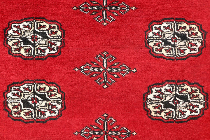 Red Pakistani Bokhara Rug 5' 9" x 8' 2" Hand-Knotted | No. QA53424
