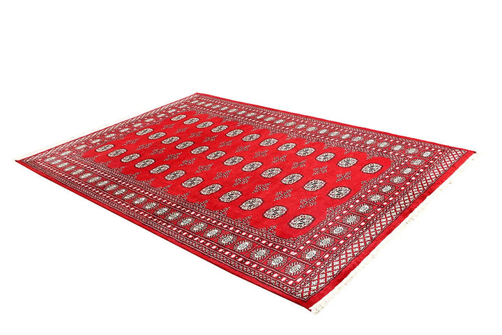 Red Pakistani Bokhara Rug 5' 9" x 8' 2" Hand-Knotted | No. QA53424