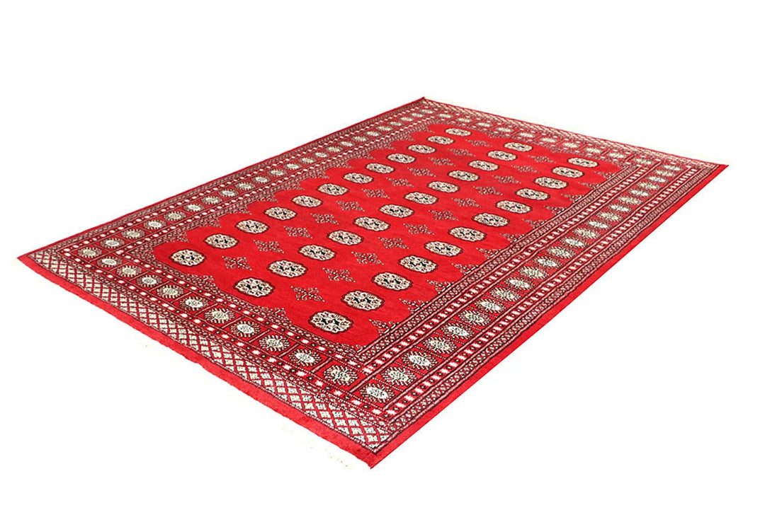 Red Pakistani Bokhara Rug 5' 9" x 8' 2" Hand-Knotted | No. QA53424