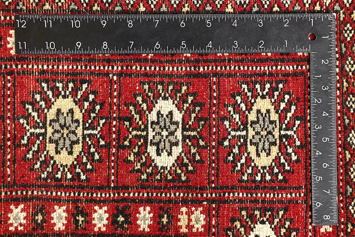 Red Pakistani Bokhara Rug 5' 9" x 8' 2" Hand-Knotted | No. QA53424