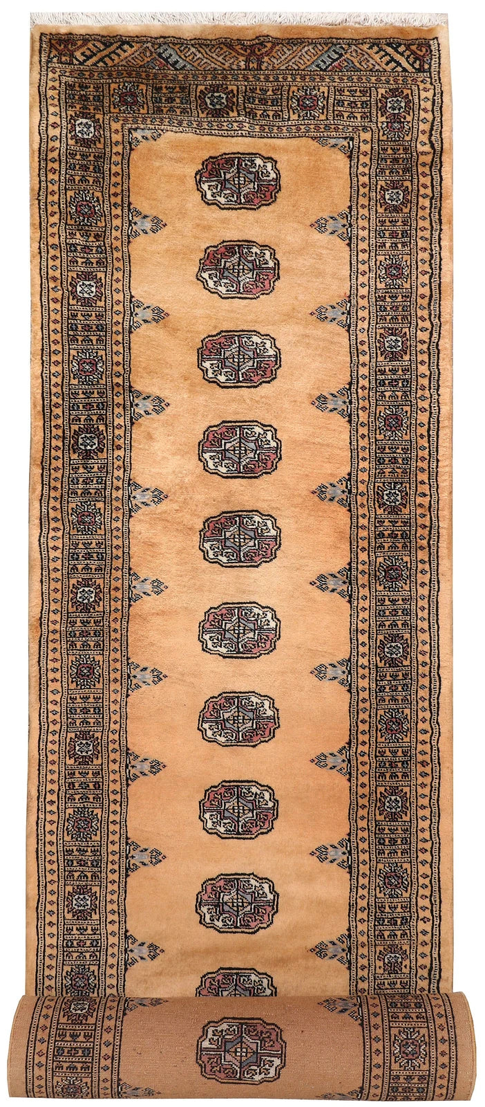 Sandy Brown Pakistani Bokhara Rug 2' 7" x 12' 5" Hand-Knotted | No. QA53514