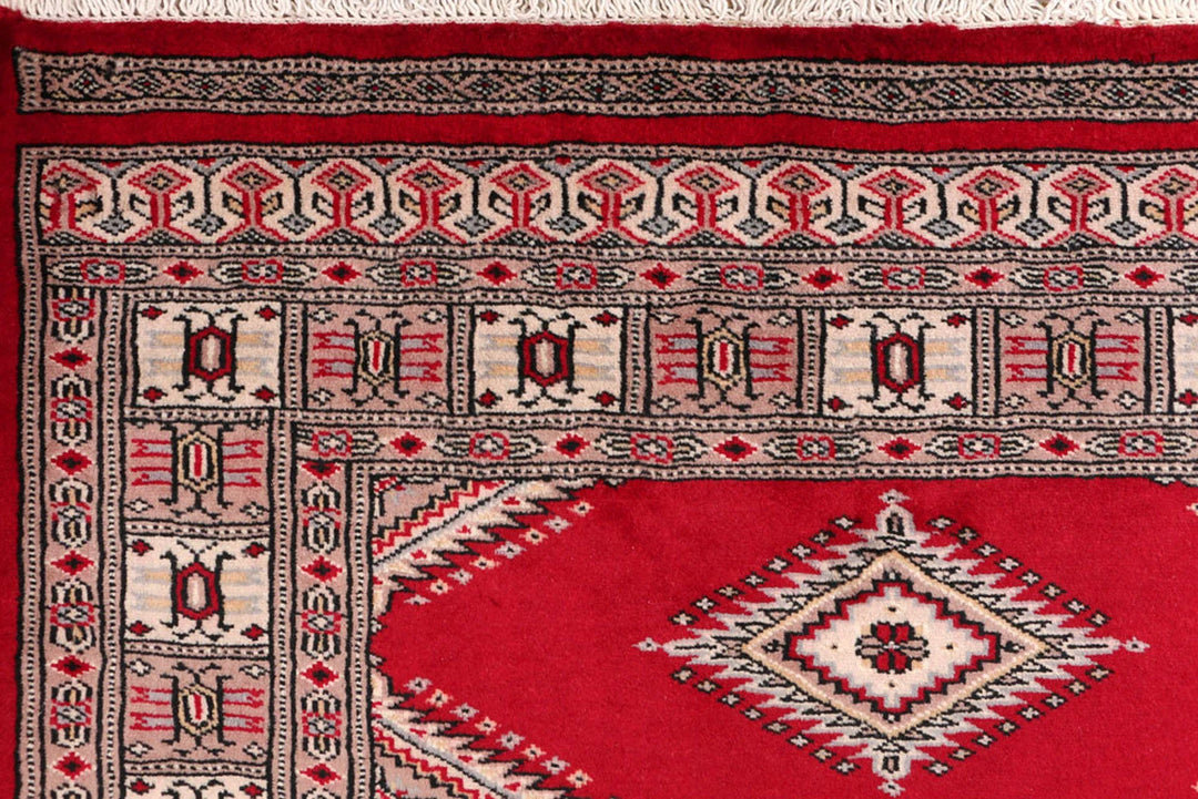 Dark Red Pakistani Jaldar Rug 3' 2" x 4' 11" Hand-Knotted | No. QA53576