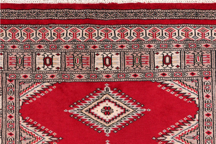 Dark Red Pakistani Jaldar Rug 3' 2" x 4' 11" Hand-Knotted | No. QA53576