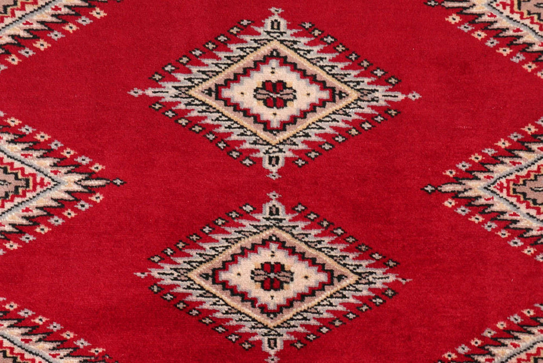 Dark Red Pakistani Jaldar Rug 3' 2" x 4' 11" Hand-Knotted | No. QA53576