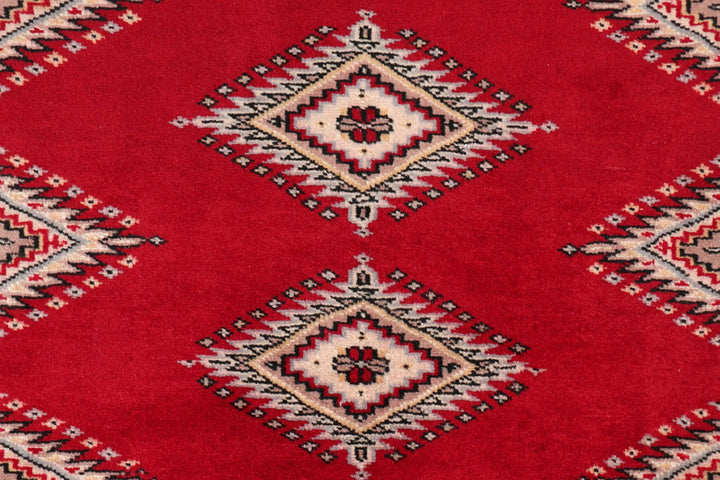 Dark Red Pakistani Jaldar Rug 3' 2" x 4' 11" Hand-Knotted | No. QA53576