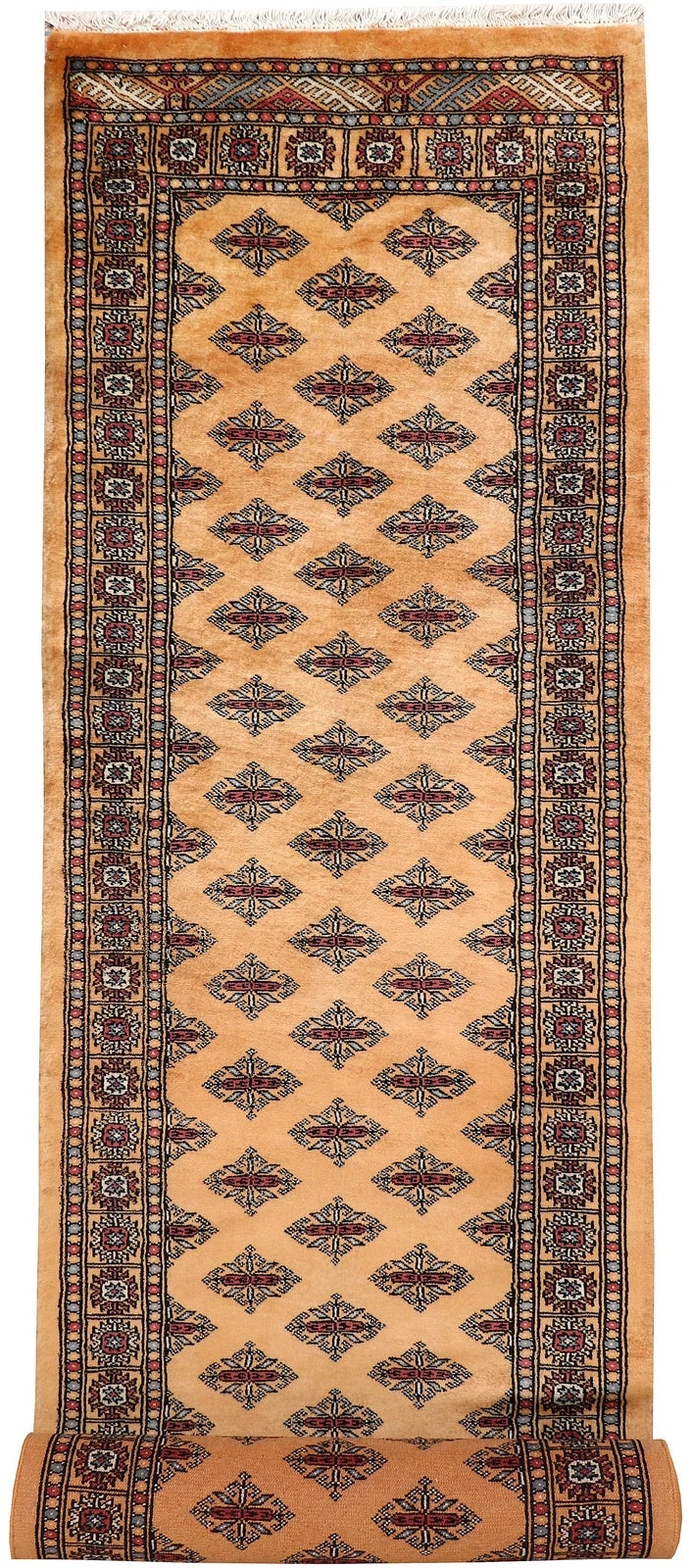 Sandy Brown Pakistani Butterfly Rug 2' 7" x 11' Hand-Knotted | No. QA53655