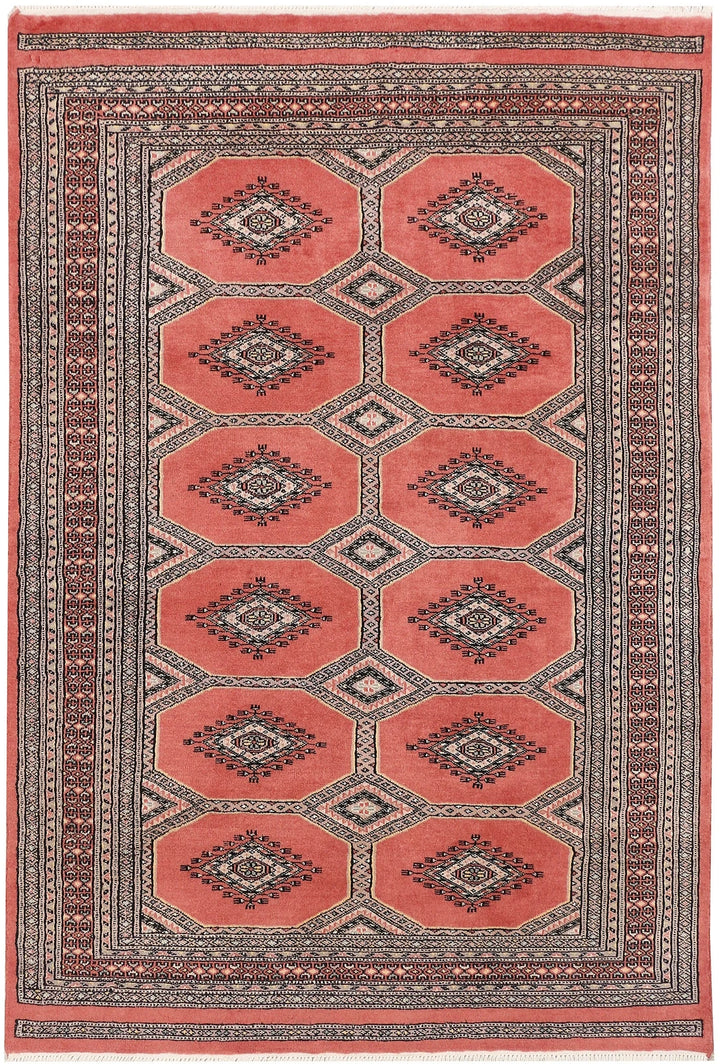 Red Pakistani Jaldar Rug 4' 1" x 6' Hand-Knotted | No. QA53703