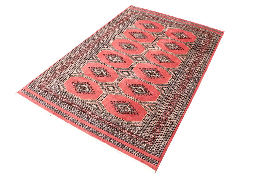 Red Pakistani Jaldar Rug 4' 1" x 6' Hand-Knotted | No. QA53703