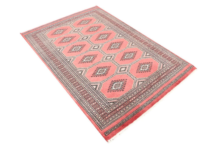 Red Pakistani Jaldar Rug 4' 1" x 6' Hand-Knotted | No. QA53703