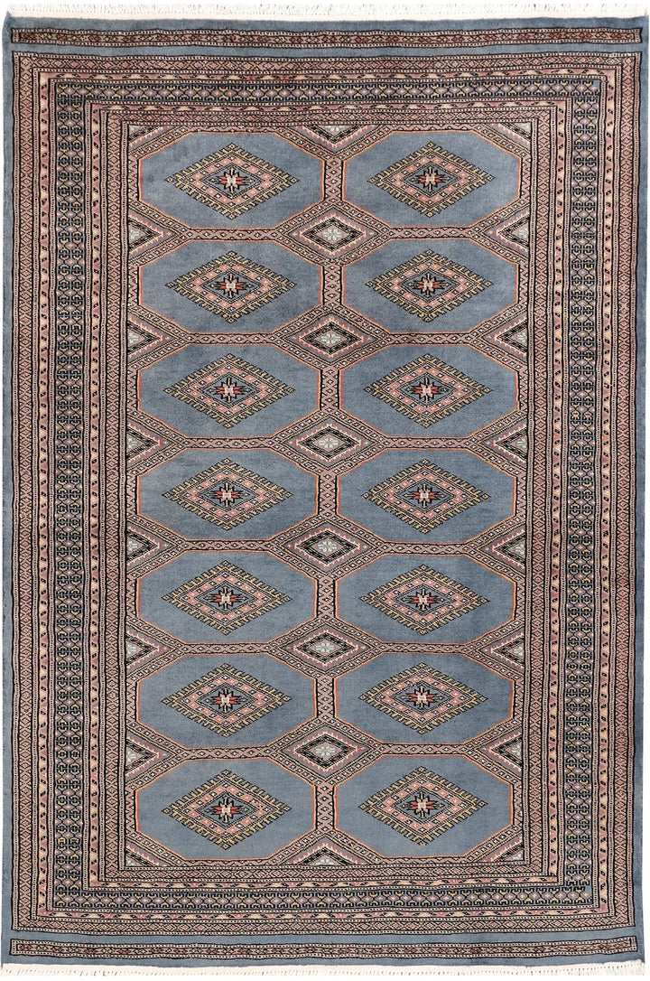 Light Slate Grey Pakistani Jaldar Rug 4' 2" x 6' Hand-Knotted | No. QA53776
