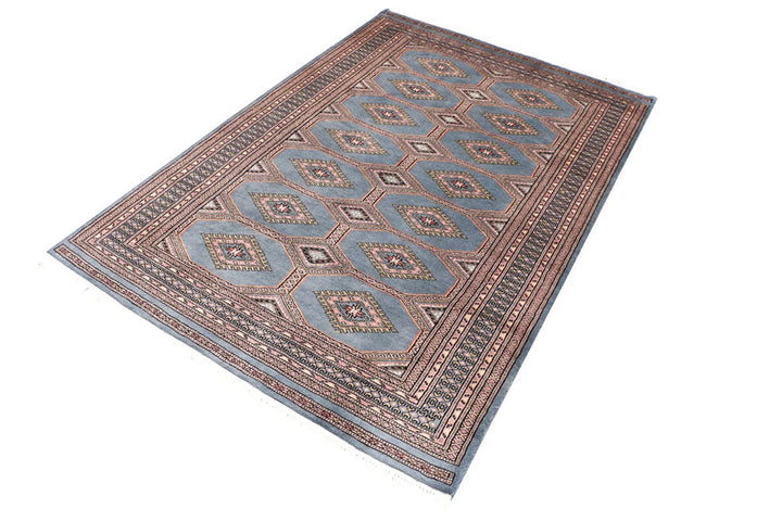 Light Slate Grey Pakistani Jaldar Rug 4' 2" x 6' Hand-Knotted | No. QA53776