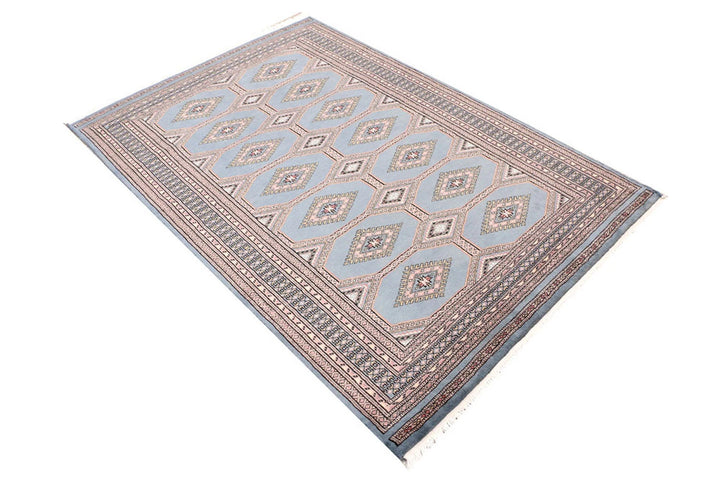 Light Slate Grey Pakistani Jaldar Rug 4' 2" x 6' Hand-Knotted | No. QA53776